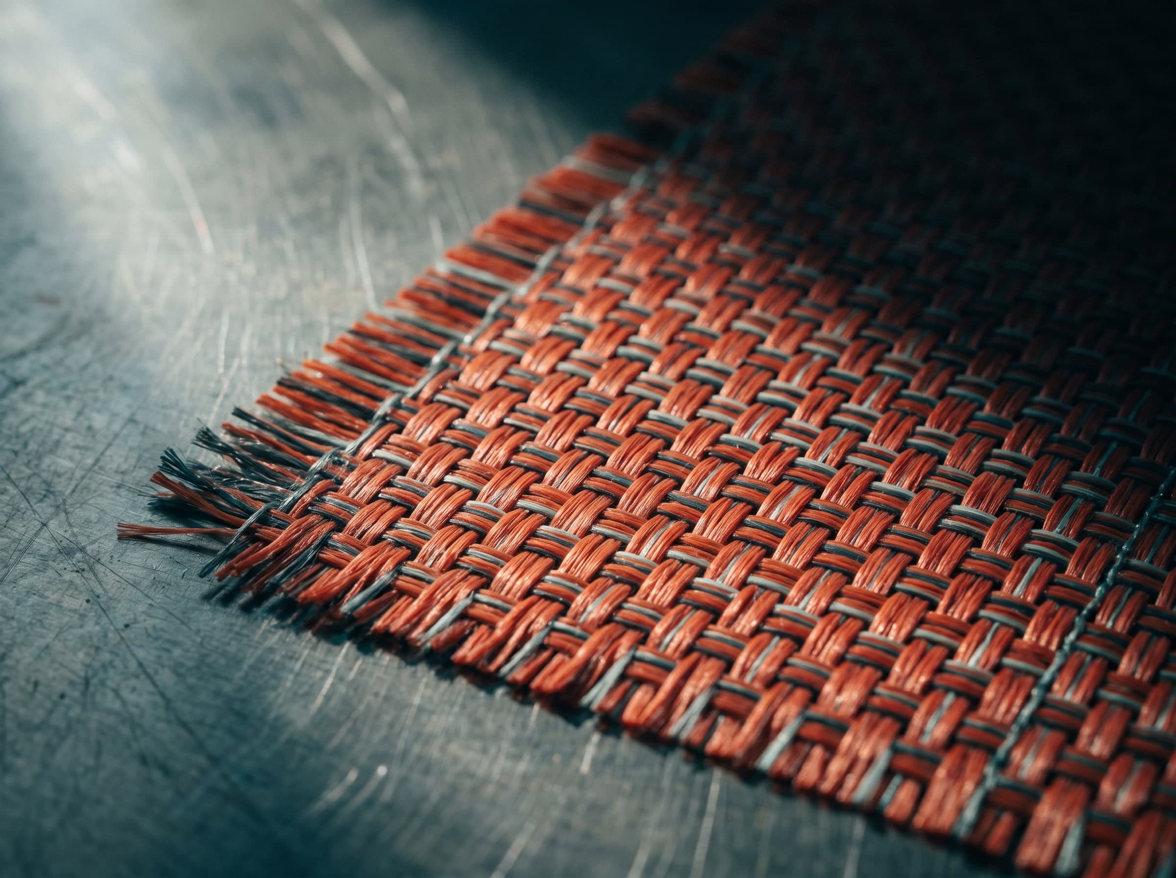 Macro view of a woven technical fabric in a twill construction with a fine ripstop grid